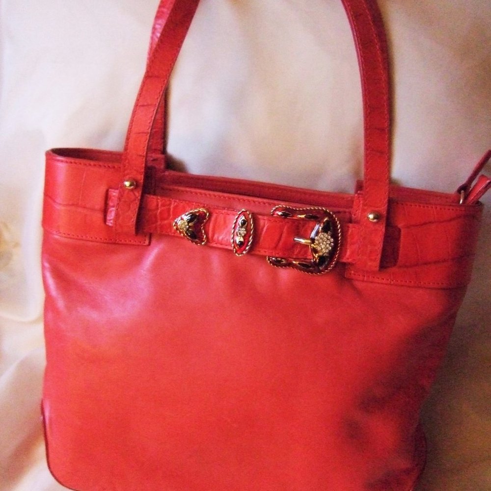 MONSAC Italy Red  Buttery-Soft Italian LeatherTote Excellent Conditon
